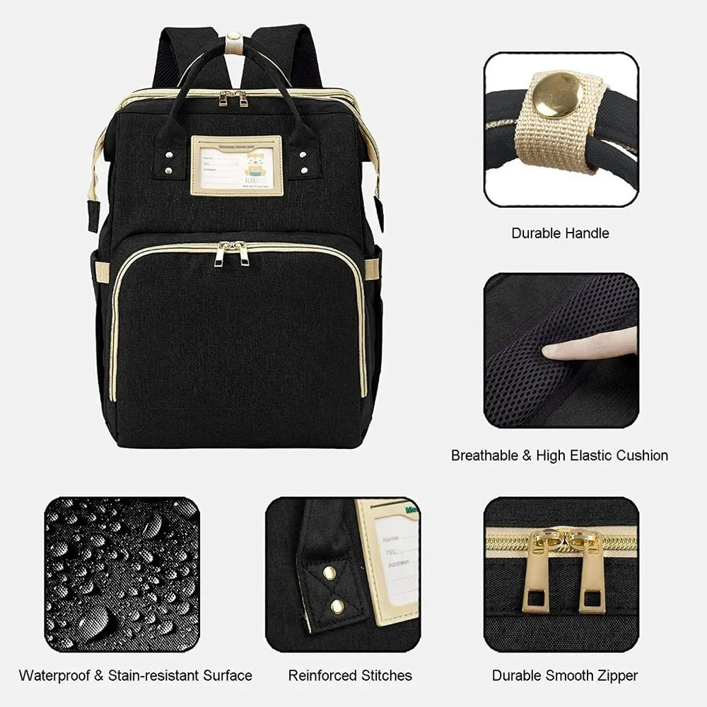 Diaper Bag Backpack 3 in 1 Foldable Changing Station Travel Baby Bag Bassinet